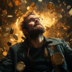 mężczyzna i spadające monety